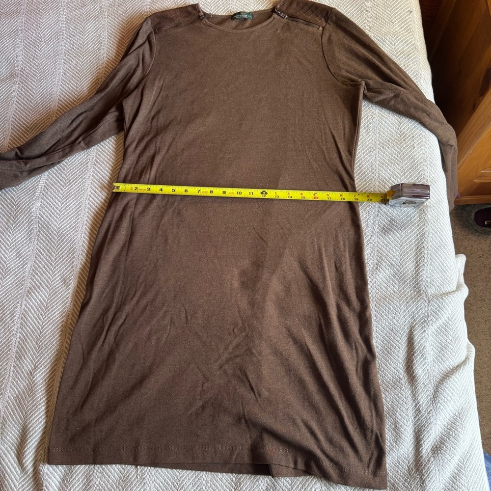 LRL Lauren Ralph Lauren Long-Sleeved Shift Dress, Brown, Size L - Picture 10 of 10